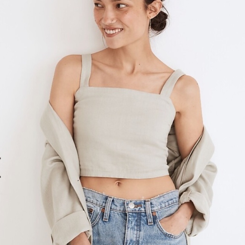 Madewell Green Linen Blend Sleeveless Crop Top